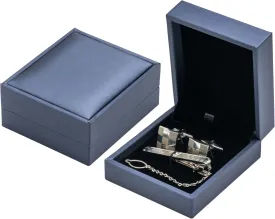 PU Leather Cufflink Tie Clip Box Cuff Links Storage Gift Box Jewelry Display Case (Blue)