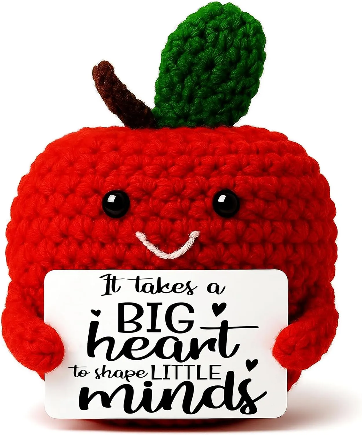 Teacher Appreciation Gifts for Women men - Crochet Apple with Big Heart Saying - Unique Thank You Gift for Teachers, Kindergarten, Preschool - End of Year, Back to School