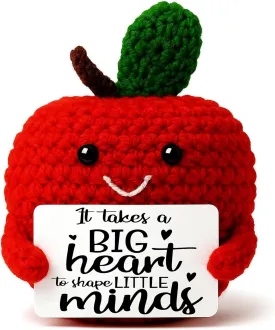 Teacher Appreciation Gifts for Women men - Crochet Apple with Big Heart Saying - Unique Thank You Gift for Teachers, Kindergarten, Preschool - End of Year, Back to School