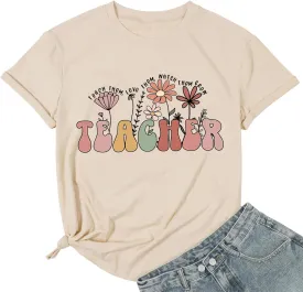 Teacher Shirt Women Teaching Wildflower Graphic Casual Short Sleeve Blouse Teacher Gifts Tops Tee