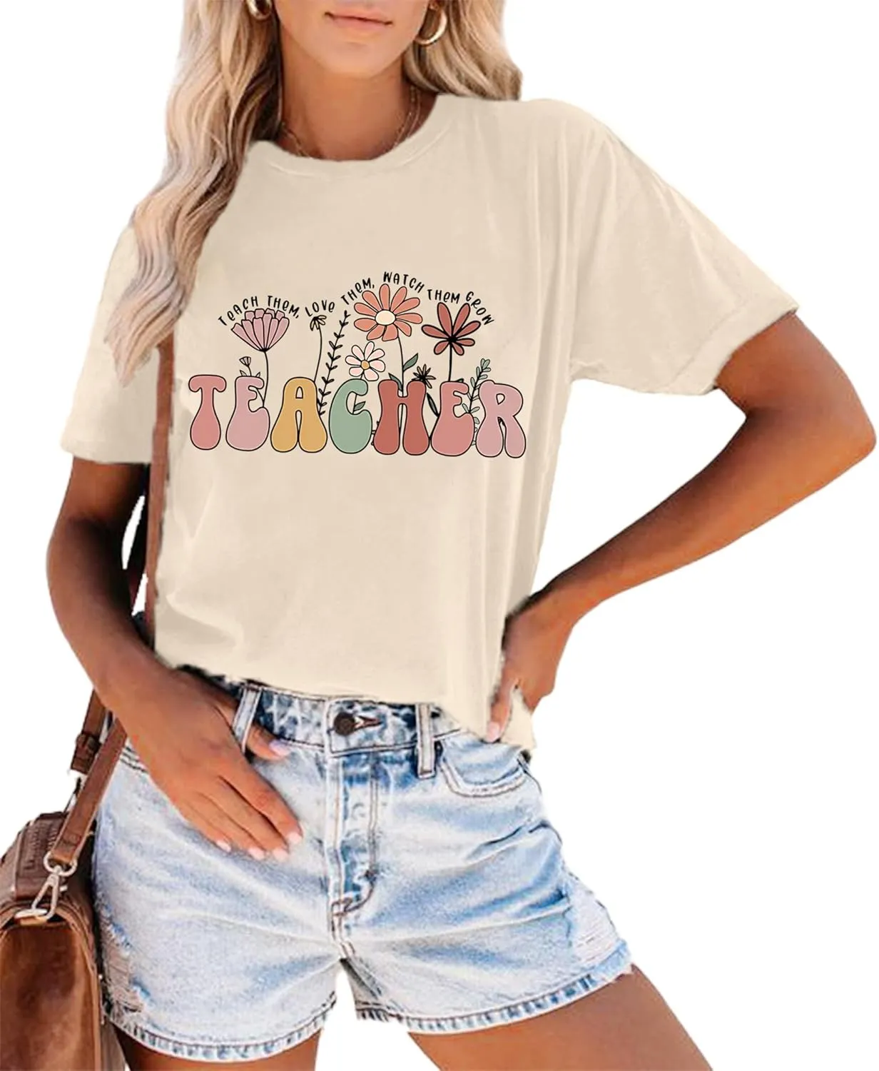 Teacher Shirt Women Teaching Wildflower Graphic Casual Short Sleeve Blouse Teacher Gifts Tops Tee