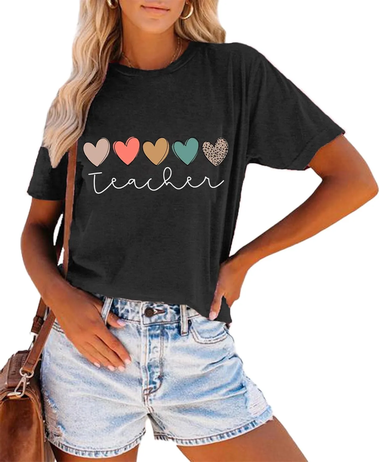 Teacher Shirt Women Teaching Wildflower Graphic Casual Short Sleeve Blouse Teacher Gifts Tops Tee