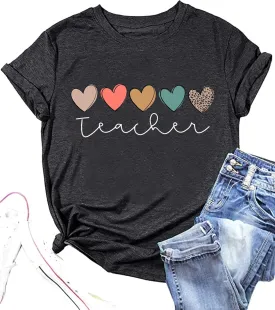 Teacher Shirt Women Teaching Wildflower Graphic Casual Short Sleeve Blouse Teacher Gifts Tops Tee