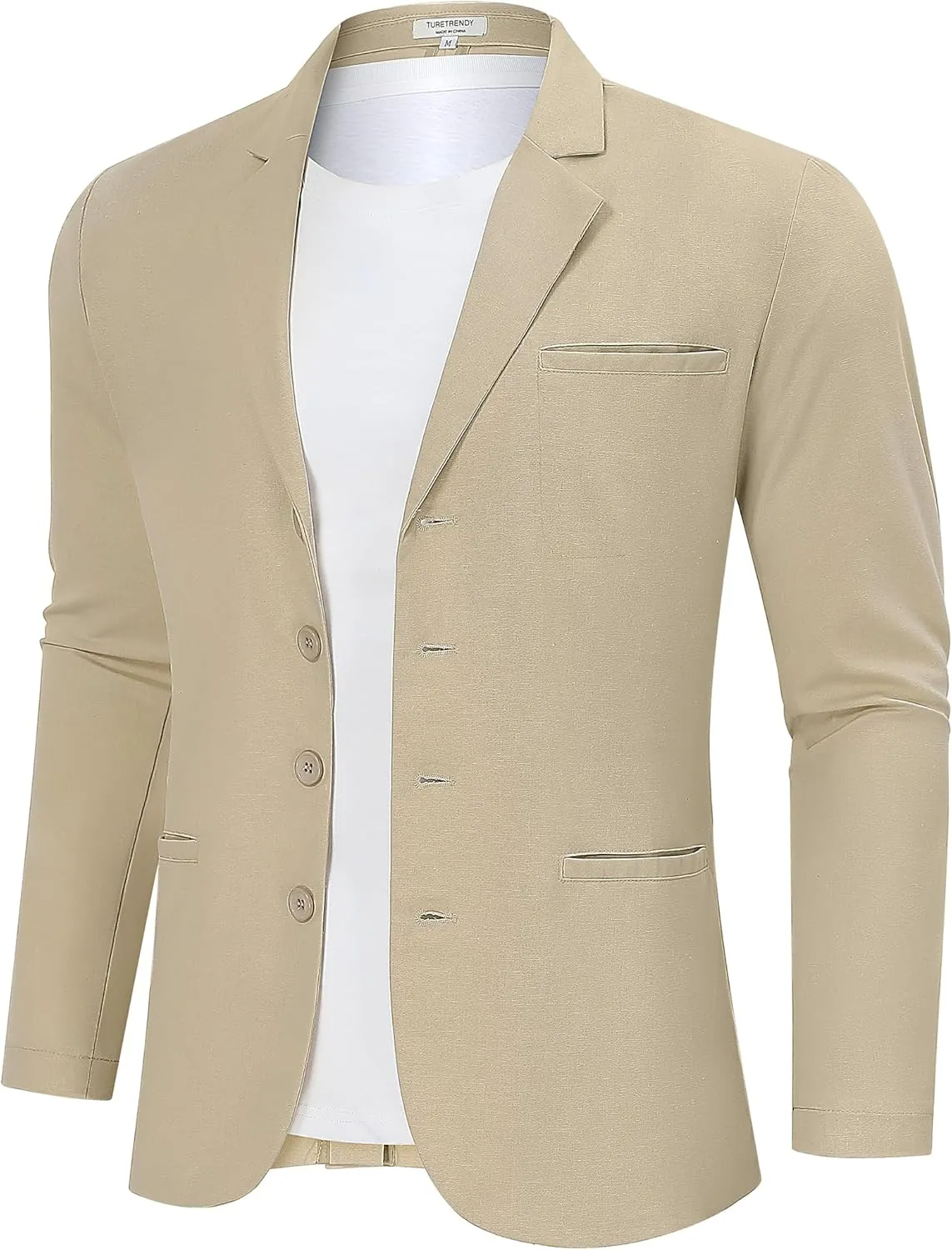 TURETRENDY Men's Casual Coat Lightweight Linen Blazer Regular Fit Sport Jackets Four Buttons Daily Suits