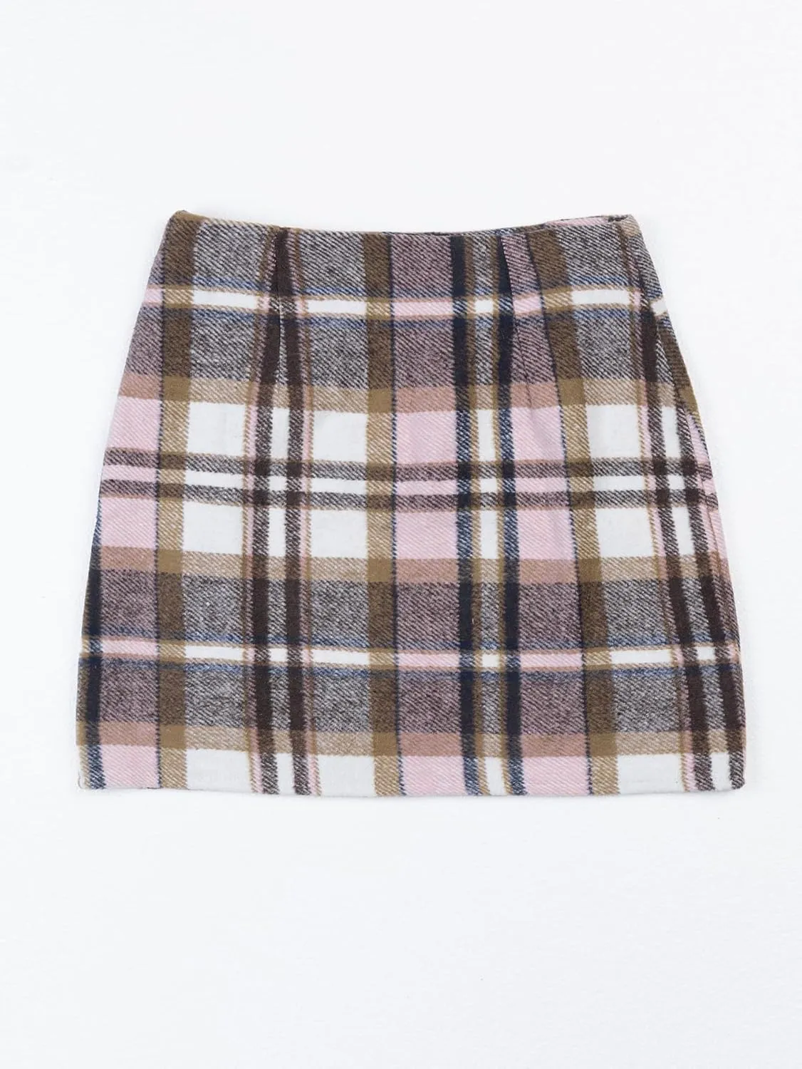 Women's Casual Plaid Skirt Zipper Side High Waisted Bodycon Mini Skirt