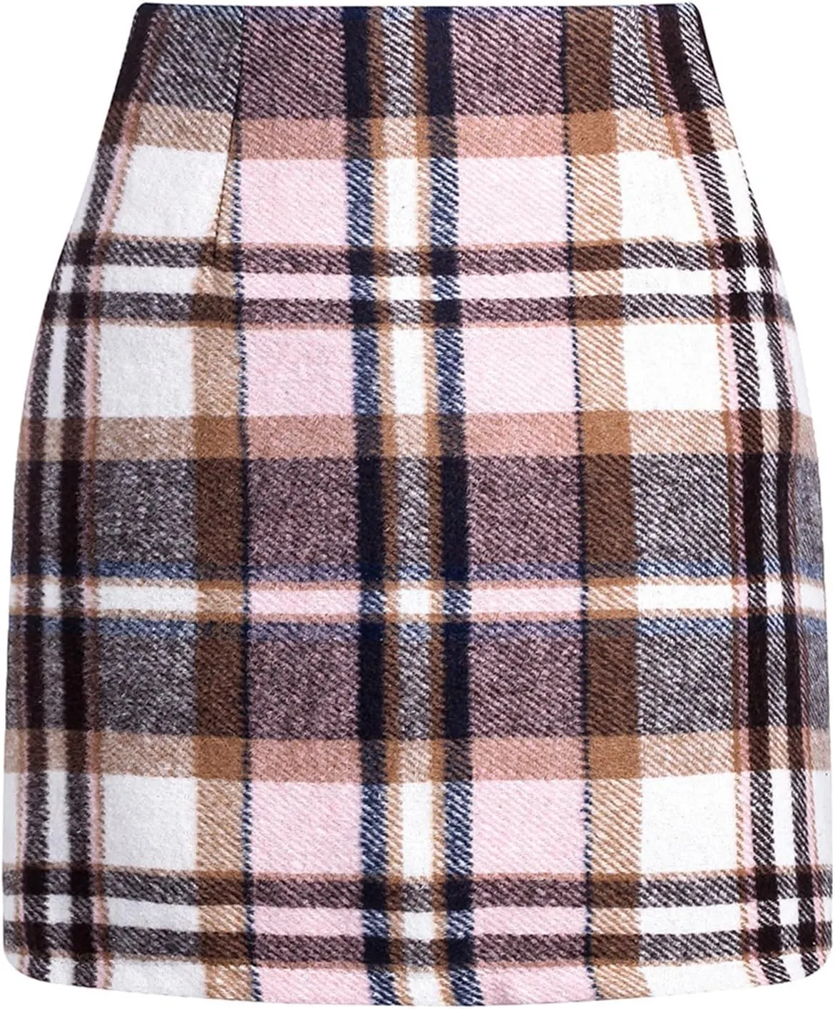 Women's Casual Plaid Skirt Zipper Side High Waisted Bodycon Mini Skirt