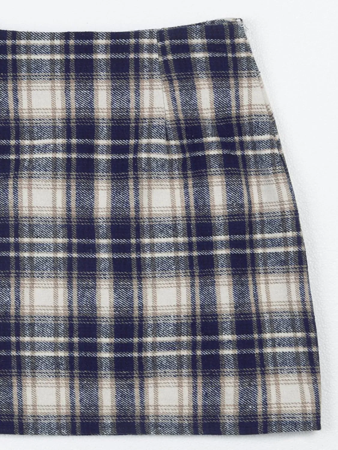 Women's Casual Plaid Skirt Zipper Side High Waisted Bodycon Mini Skirt