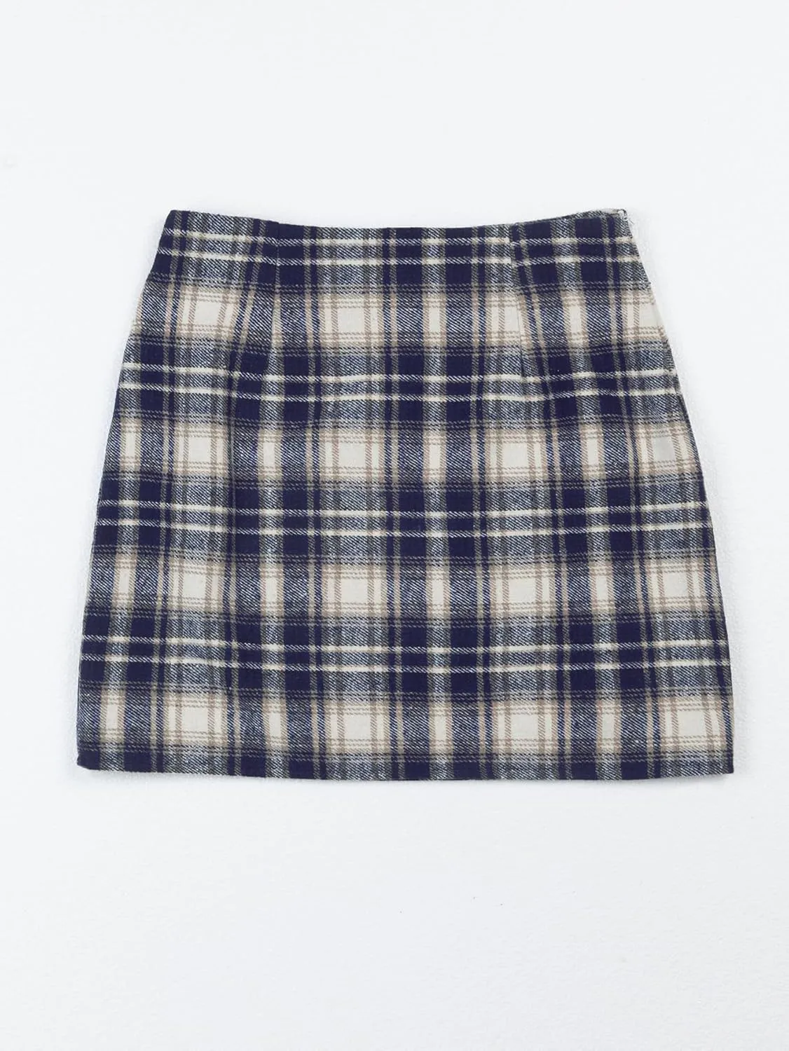 Women's Casual Plaid Skirt Zipper Side High Waisted Bodycon Mini Skirt