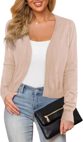 Women's Cropped Cardigan Sweaters Long Sleeve Open Front Bolero Knit Shrugs for Dresses