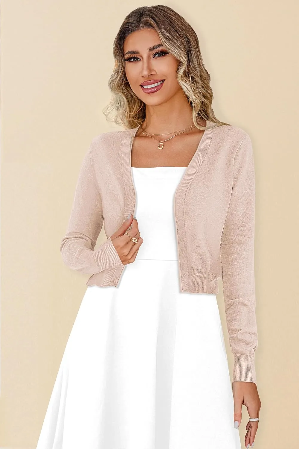 Women's Cropped Cardigan Sweaters Long Sleeve Open Front Bolero Knit Shrugs for Dresses