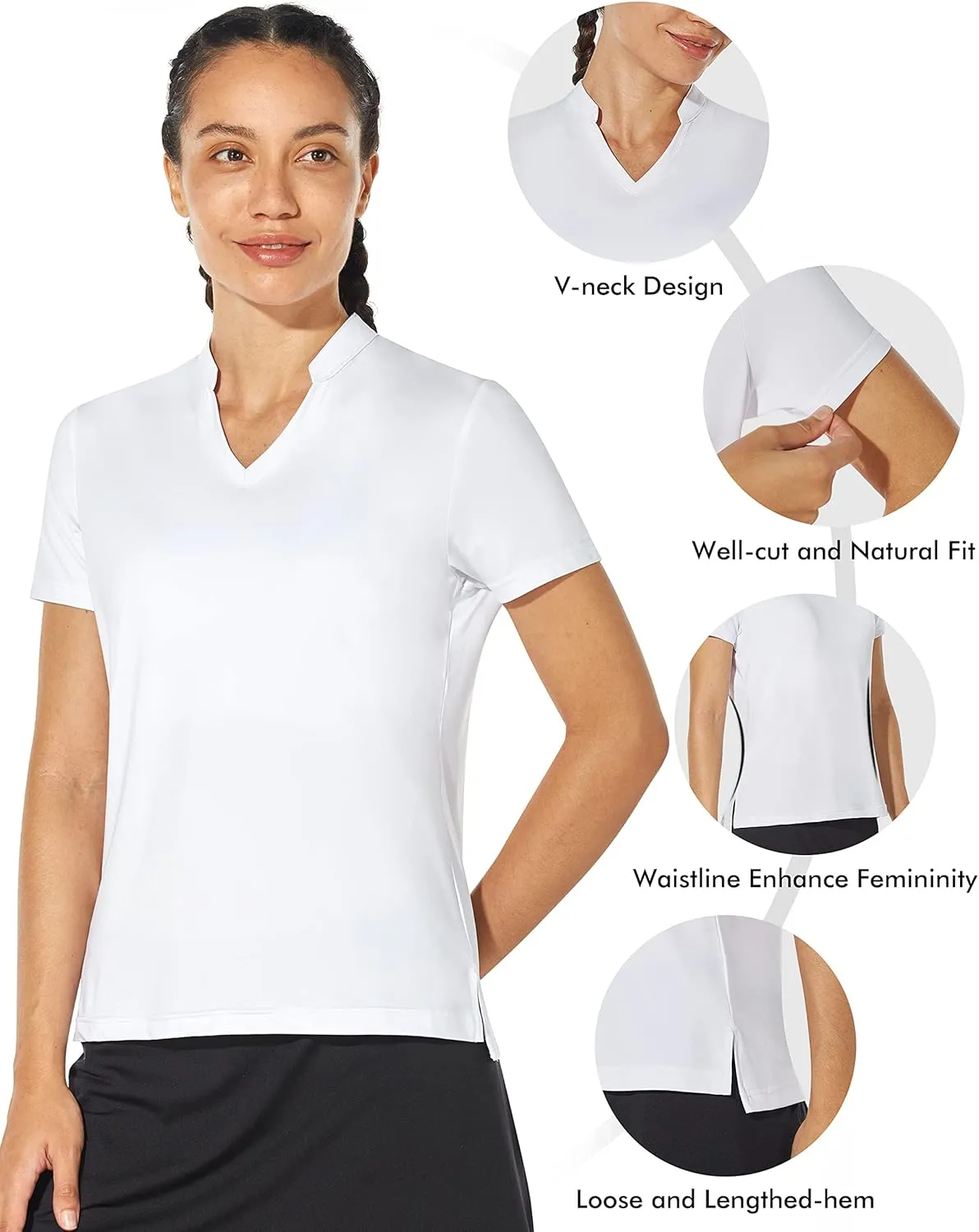 Women's Golf Shirt V Neck Short Long Sleeve Polo Shirts Lightweight Quick Dry Workout Daily Work Shirts Tops