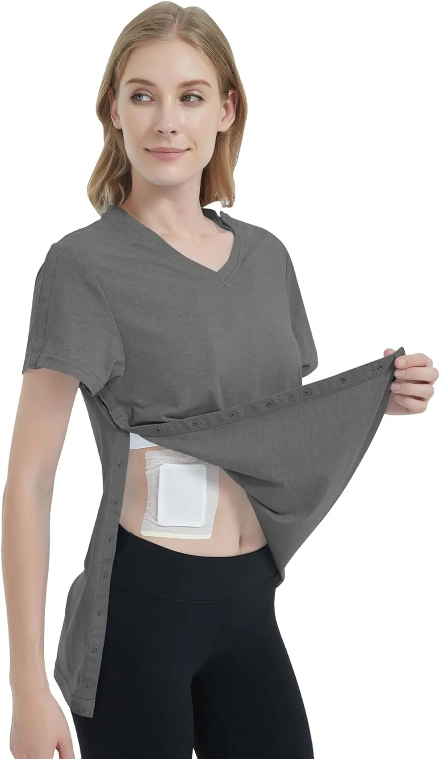 Women's Post Shoulder Surgery Shirts Clothes After Rotator Cuff Surgery Chemo Port Access T Shirt with Snaps