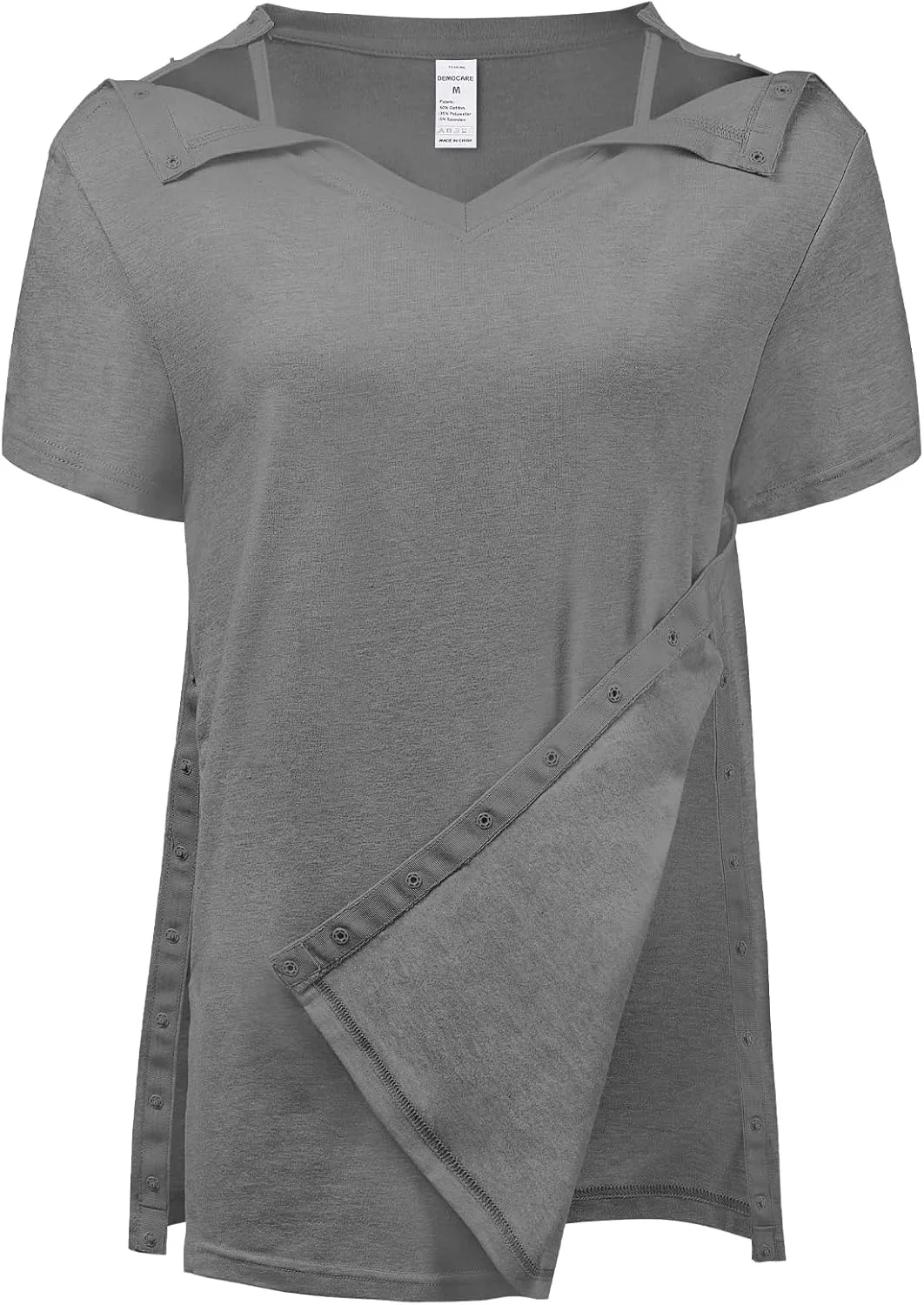Women's Post Shoulder Surgery Shirts Clothes After Rotator Cuff Surgery Chemo Port Access T Shirt with Snaps
