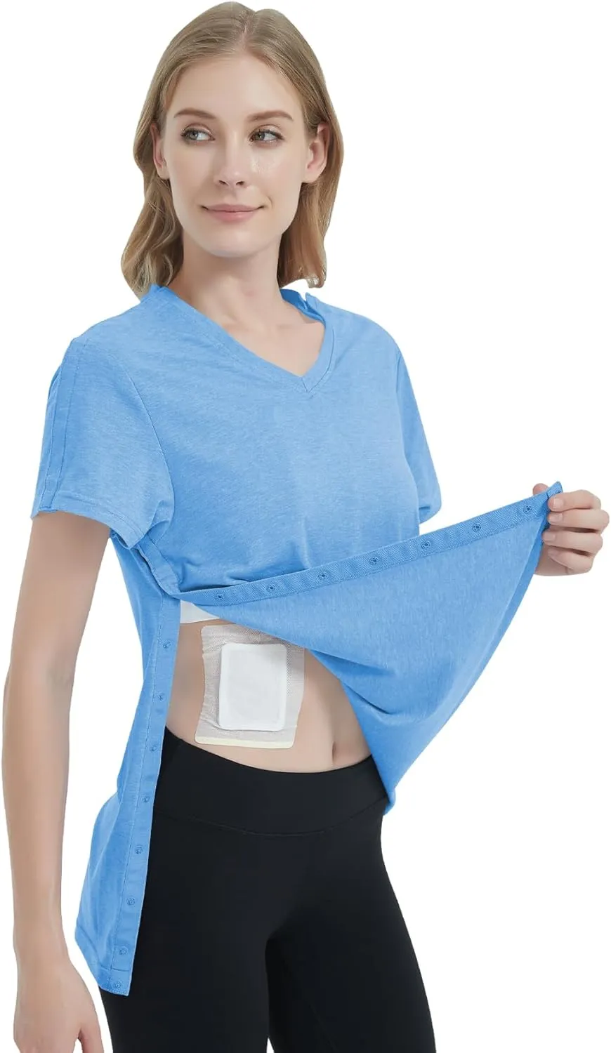 Women's Post Shoulder Surgery Shirts Clothes After Rotator Cuff Surgery Chemo Port Access T Shirt with Snaps