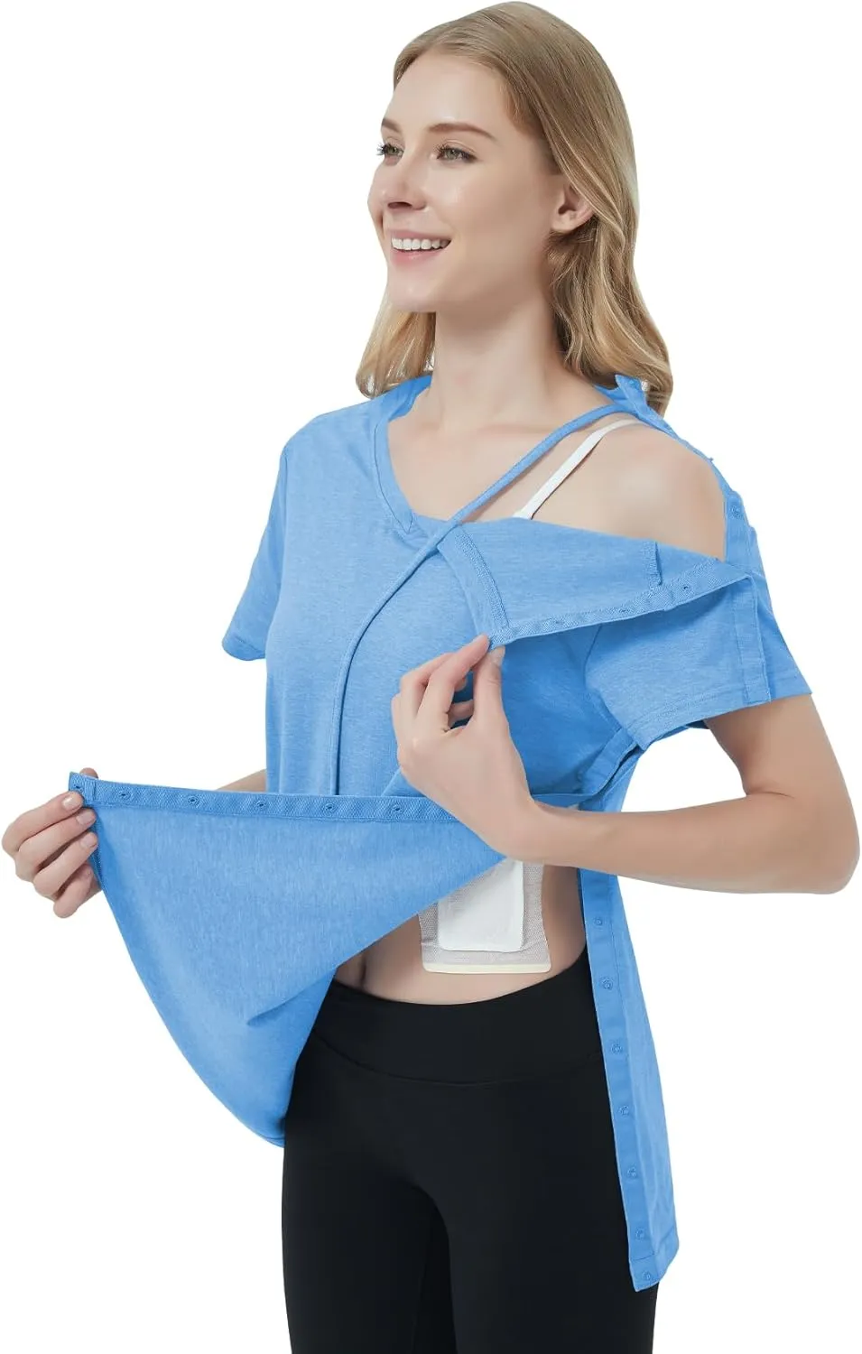 Women's Post Shoulder Surgery Shirts Clothes After Rotator Cuff Surgery Chemo Port Access T Shirt with Snaps