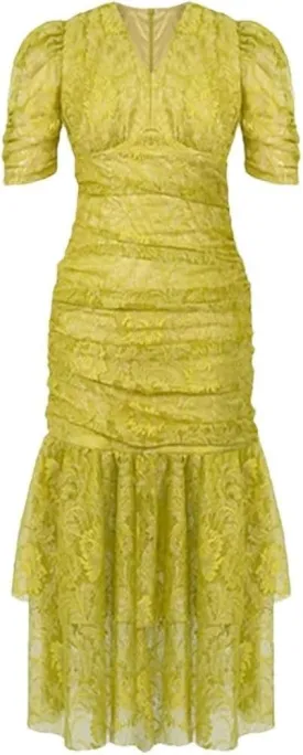 Women's Sweet Lace Evening Dress Elegant Puff Sleeve Slim Midi Long Holiday Vacation Dresses
