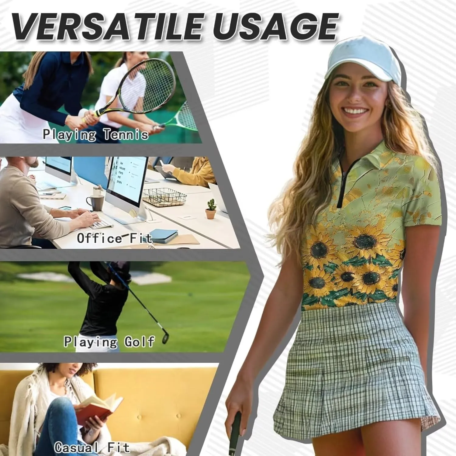 YEXIATODO Womens Golf Shirt Short Sleeve Polo Shirts Zip Up Collared UPF 50  Quick Dry Tennis Athletic Tank Tops XS-2XL