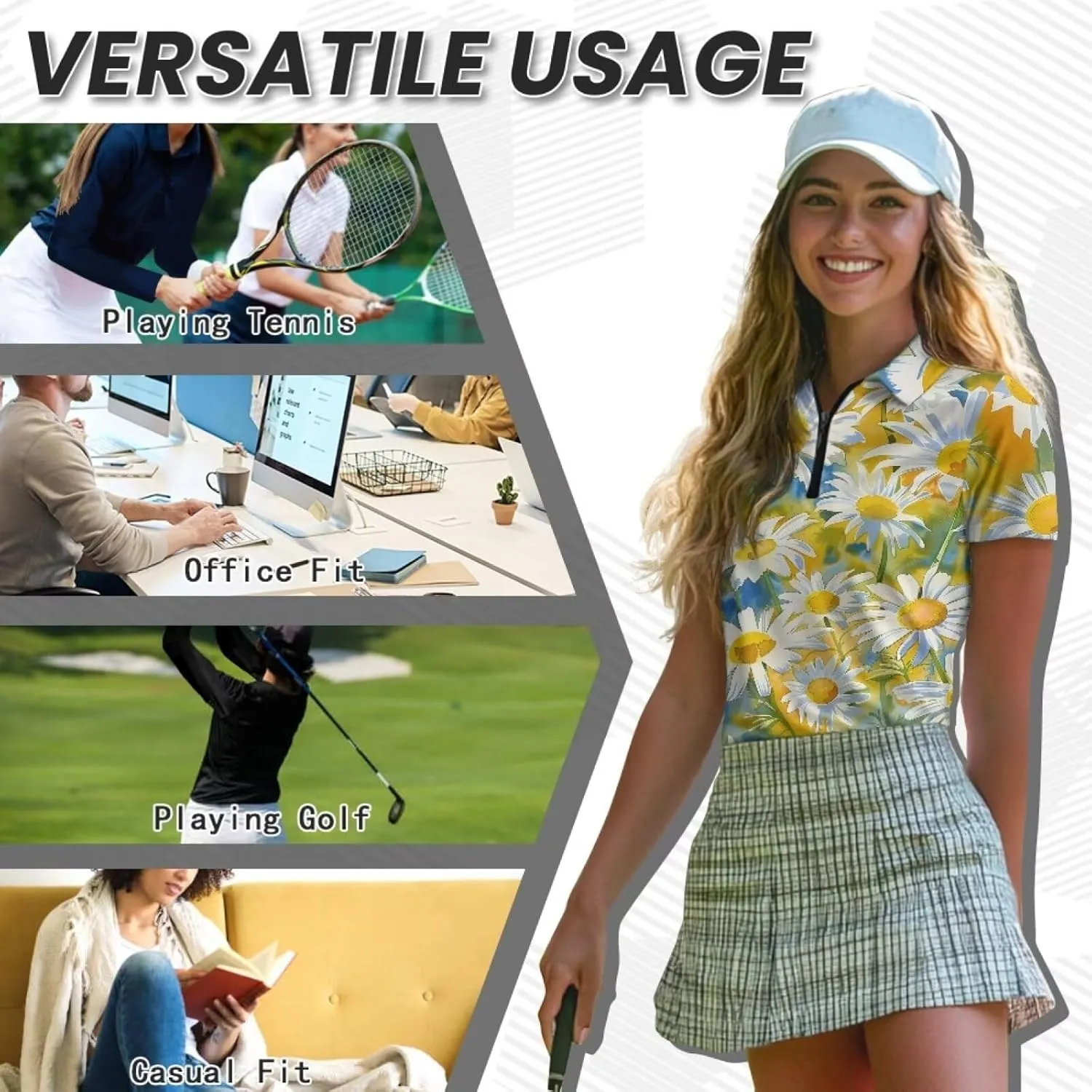 YEXIATODO Womens Golf Shirt Short Sleeve Polo Shirts Zip Up Collared UPF 50  Quick Dry Tennis Athletic Tank Tops XS-2XL