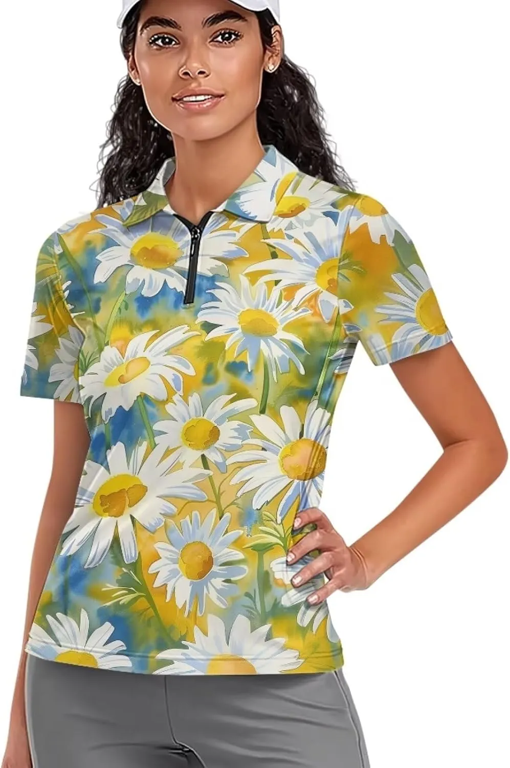 YEXIATODO Womens Golf Shirt Short Sleeve Polo Shirts Zip Up Collared UPF 50  Quick Dry Tennis Athletic Tank Tops XS-2XL