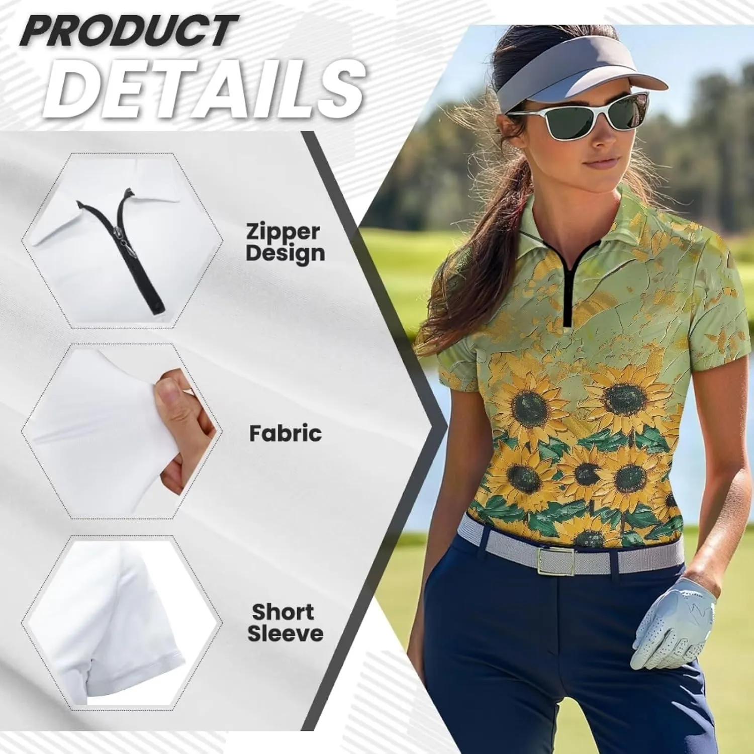 YEXIATODO Womens Golf Shirt Short Sleeve Polo Shirts Zip Up Collared UPF 50  Quick Dry Tennis Athletic Tank Tops XS-2XL