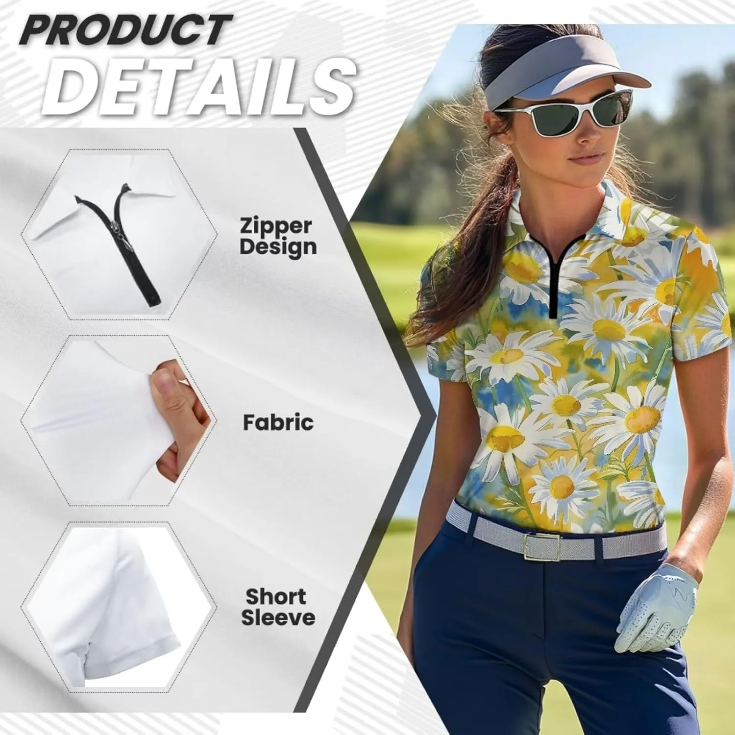 YEXIATODO Womens Golf Shirt Short Sleeve Polo Shirts Zip Up Collared UPF 50  Quick Dry Tennis Athletic Tank Tops XS-2XL