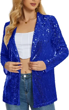 Ypser Women's Sequin Blazer Open Front Sparkle Jacket Glitter Coat for Evening Party
