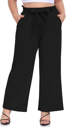 ZERDOCEAN Women's Plus Size Wide Leg Pants High Waisted Self-tie Belted Lounge Pants Trousers with Pockets